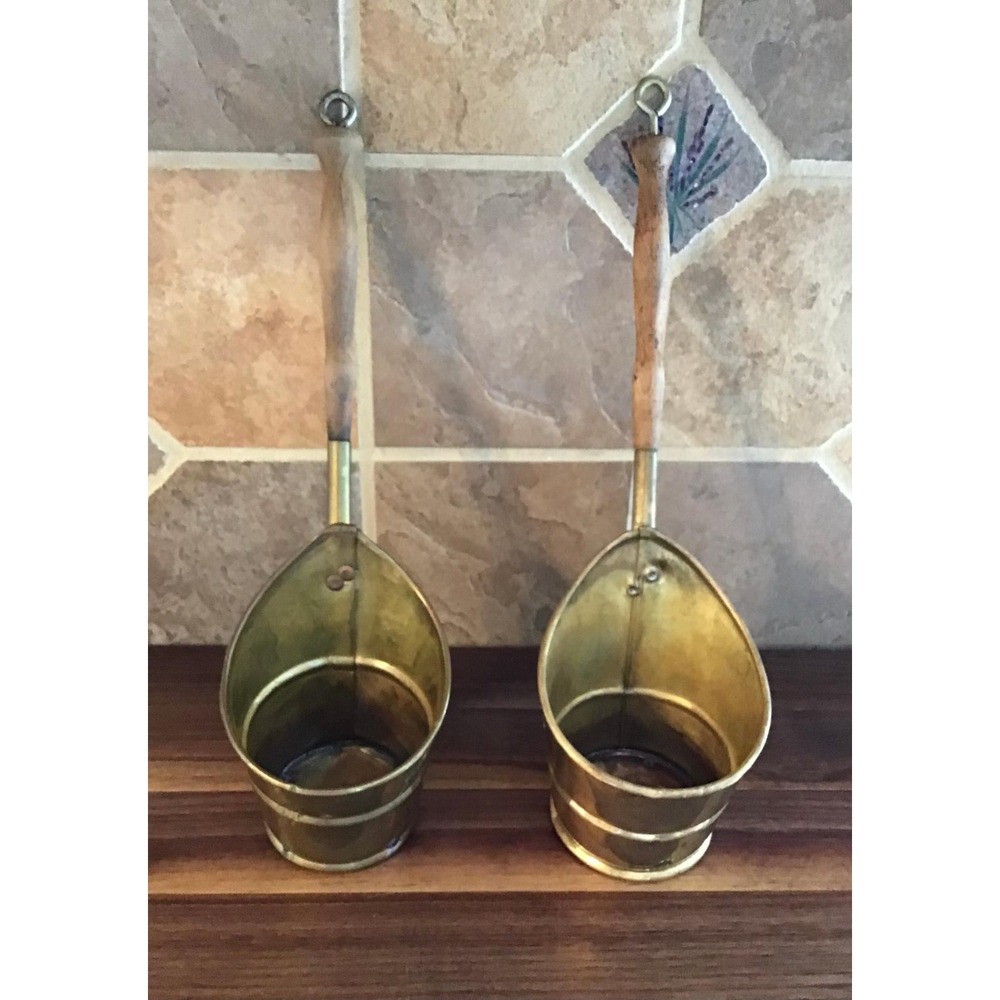 VTG Brass Coal Scuttle Buckets Fireplace Wall Decor Planter Sauna Dipper